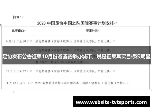 足协发布公告征集10月份邀请赛举办城市，说是征集其实目标很明显